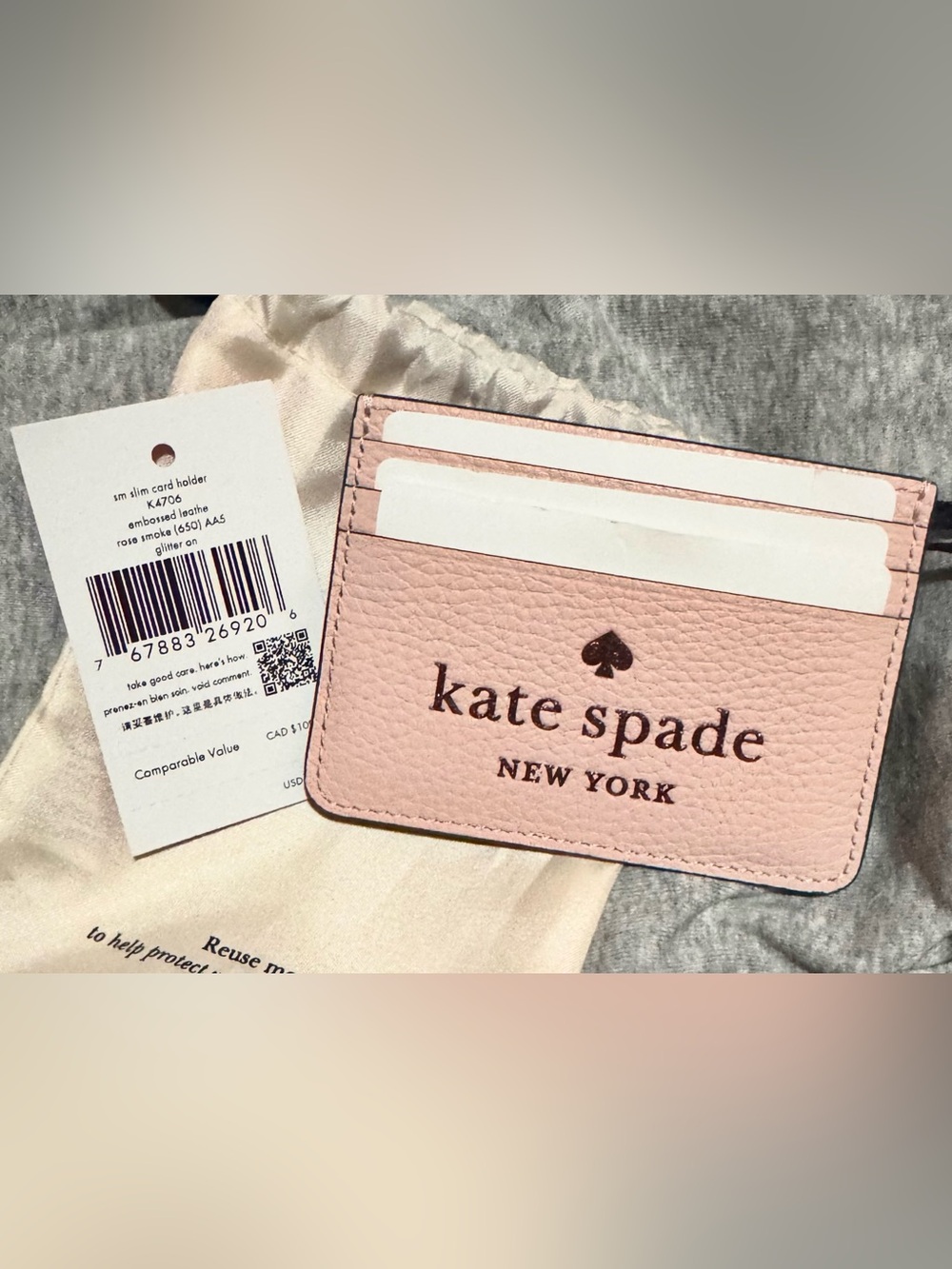 Kate Spade K4706 Glitter On Slim Card Holder Pink Wallet (Rose Smoke) - NWT